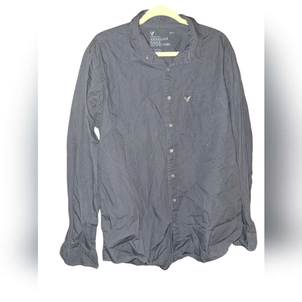 American Eagle Outfitters Men’s XLT Tall Button-Down Shirt Gray Long SleeveCla